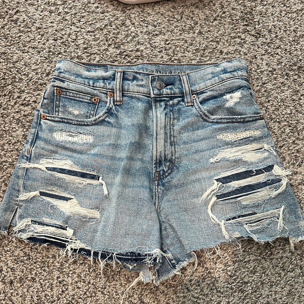 American Eagle Outfitters Light Blue Distressed Jean Shorts